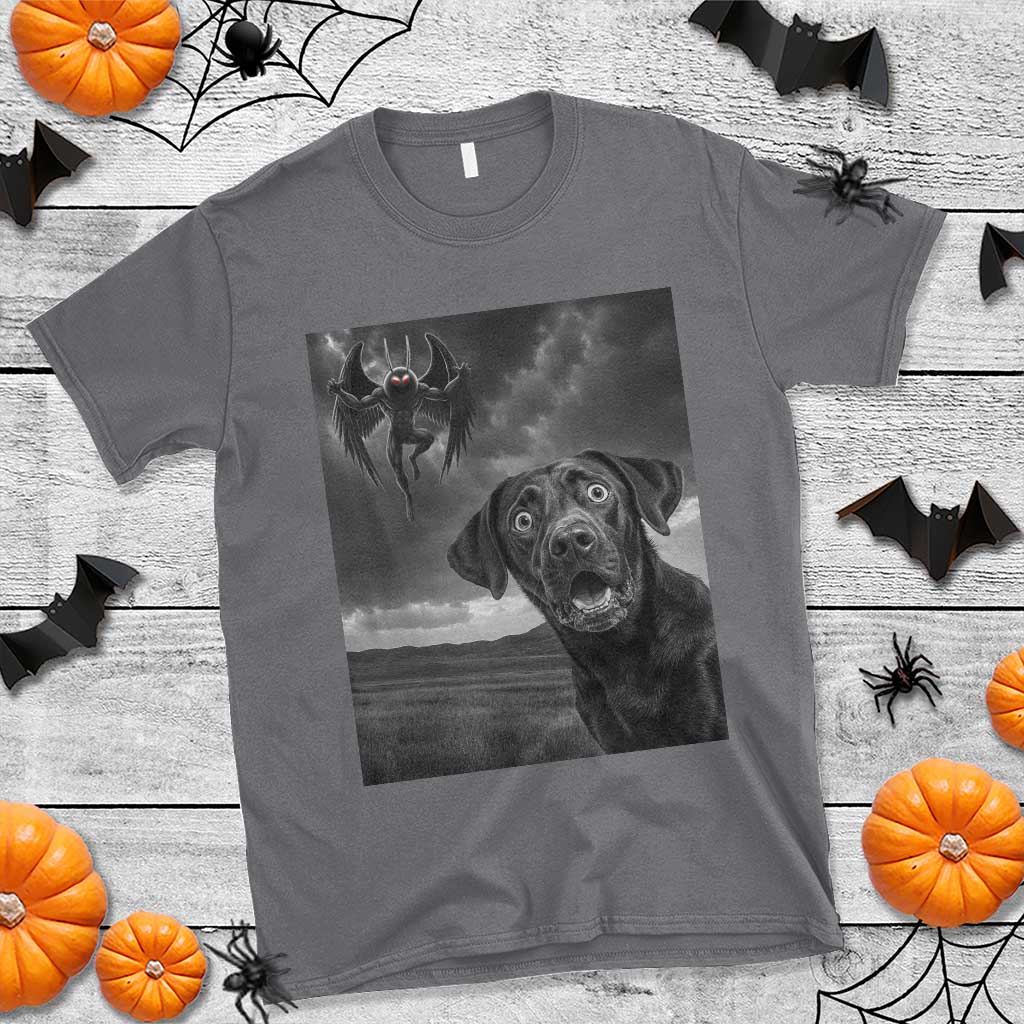 Funny Labrador Selfie With Mothman T Shirt Cryptid Gift TS12 Charcoal Print Your Wear