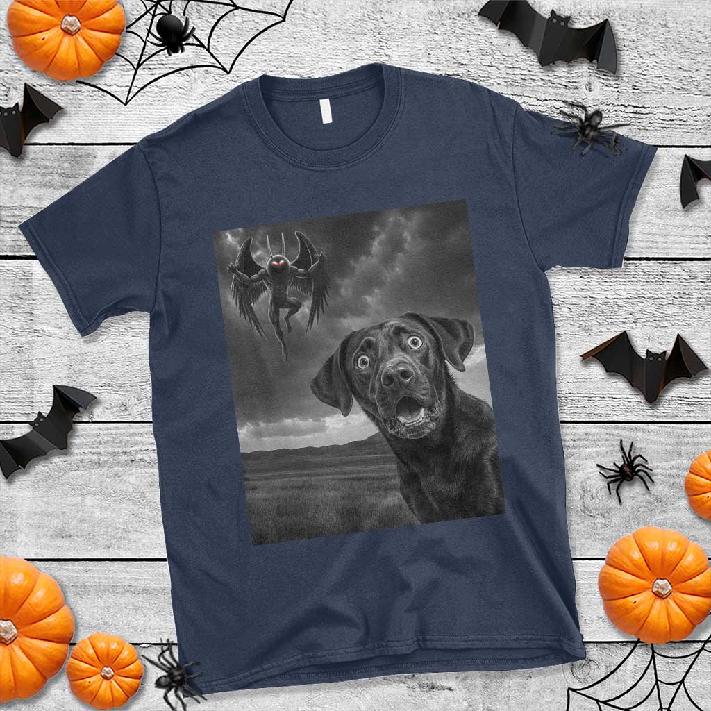 Funny Labrador Selfie With Mothman T Shirt Cryptid Gift TS12 Navy Print Your Wear