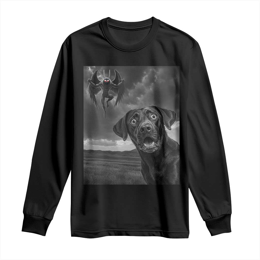 Funny Labrador Selfie With Mothman Long Sleeve Shirt Cryptid Gift TS12 Black Print Your Wear