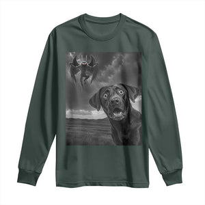 Funny Labrador Selfie With Mothman Long Sleeve Shirt Cryptid Gift TS12 Dark Forest Green Print Your Wear