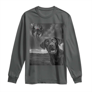 Funny Labrador Selfie With Mothman Long Sleeve Shirt Cryptid Gift TS12 Dark Heather Print Your Wear