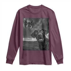 Funny Labrador Selfie With Mothman Long Sleeve Shirt Cryptid Gift TS12 Maroon Print Your Wear