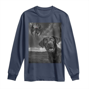 Funny Labrador Selfie With Mothman Long Sleeve Shirt Cryptid Gift TS12 Navy Print Your Wear