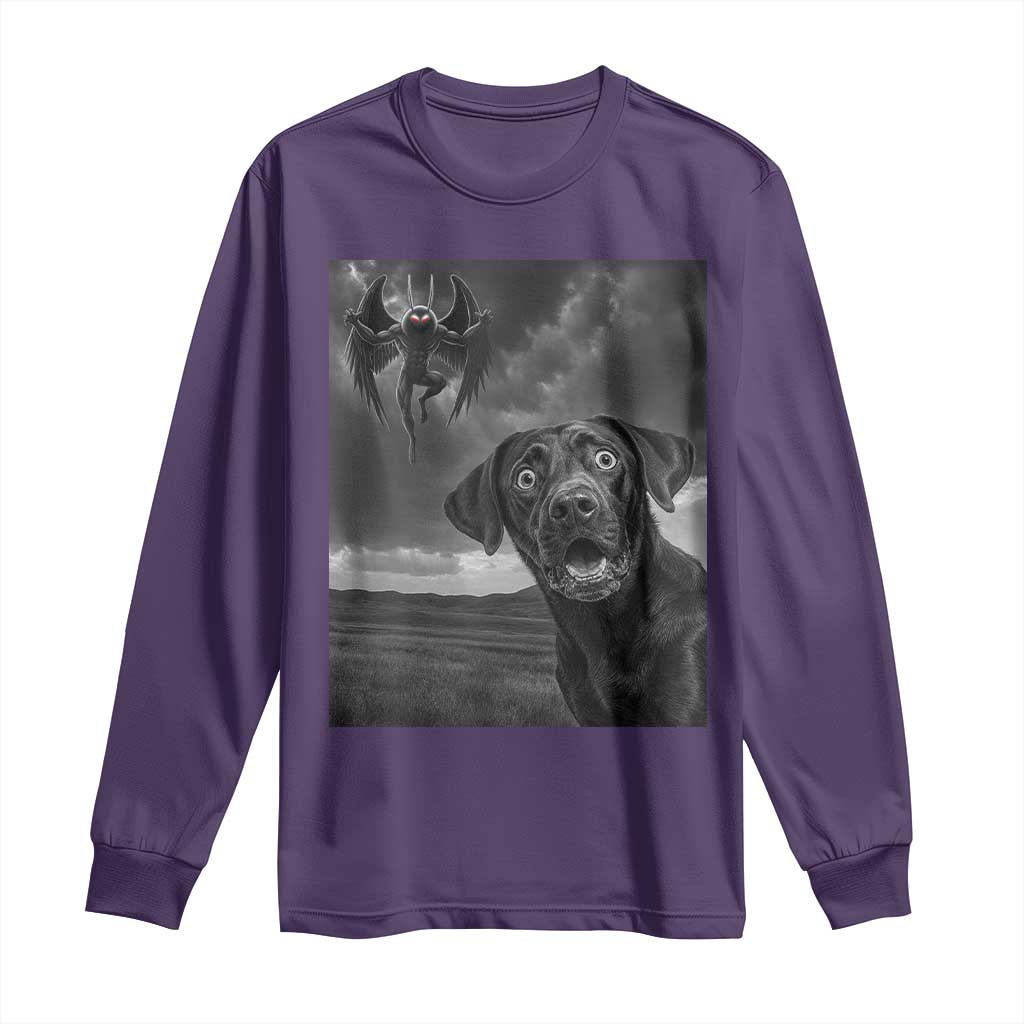Funny Labrador Selfie With Mothman Long Sleeve Shirt Cryptid Gift TS12 Purple Print Your Wear