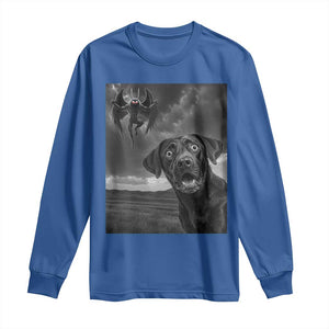 Funny Labrador Selfie With Mothman Long Sleeve Shirt Cryptid Gift TS12 Royal Blue Print Your Wear