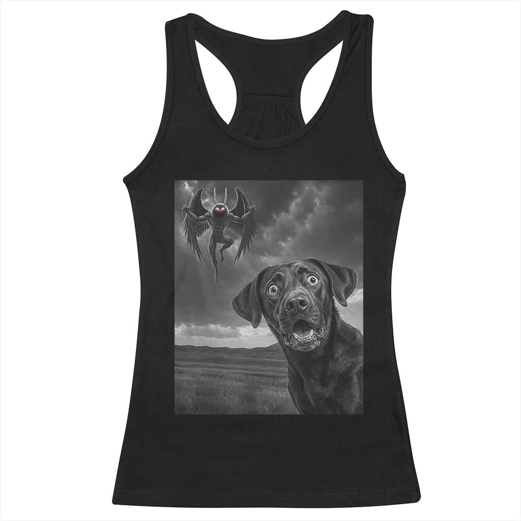 Funny Labrador Selfie With Mothman Racerback Tank Top Cryptid Gift TS12 Black Print Your Wear