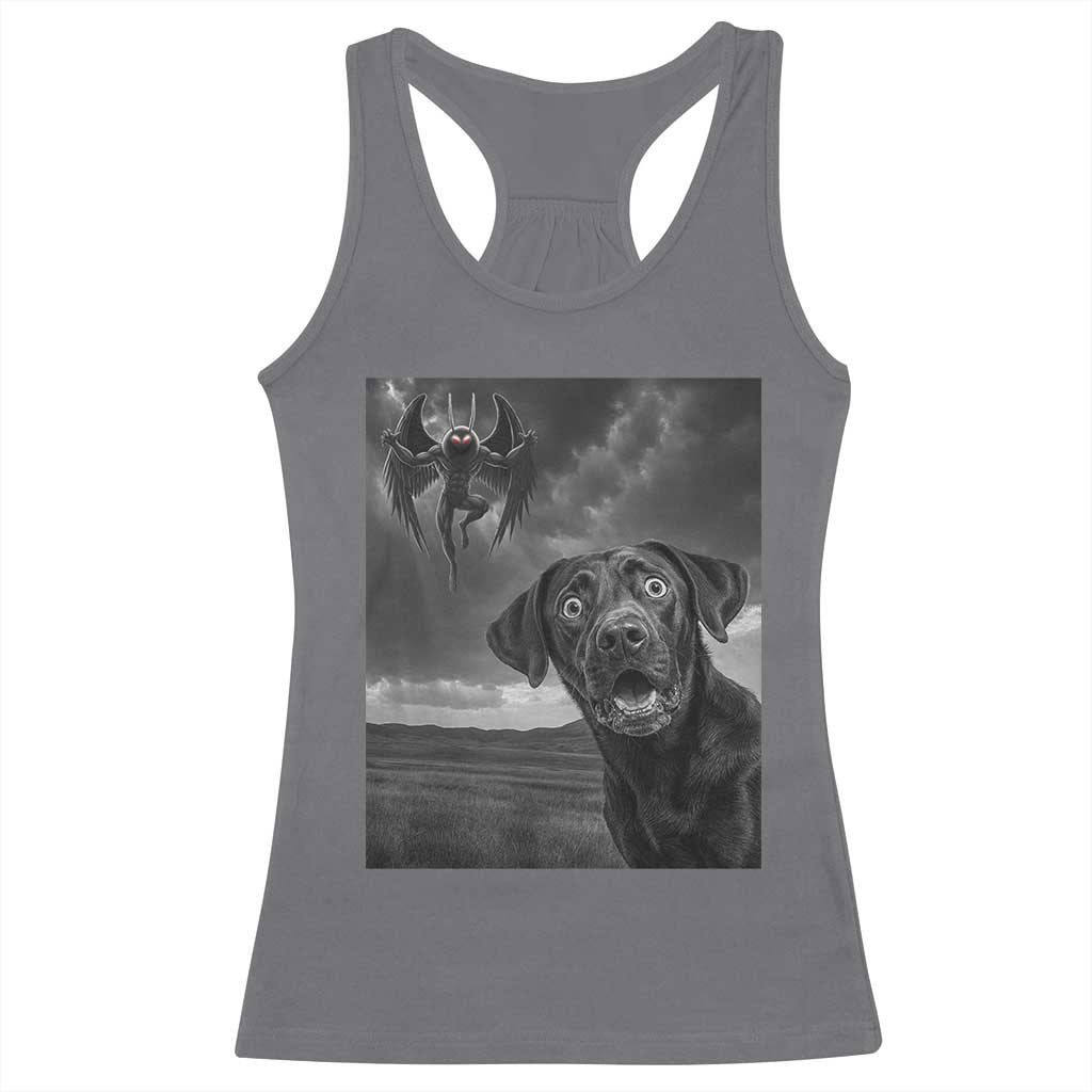 Funny Labrador Selfie With Mothman Racerback Tank Top Cryptid Gift TS12 Charcoal Print Your Wear