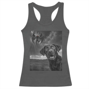 Funny Labrador Selfie With Mothman Racerback Tank Top Cryptid Gift TS12 Dark Heather Print Your Wear
