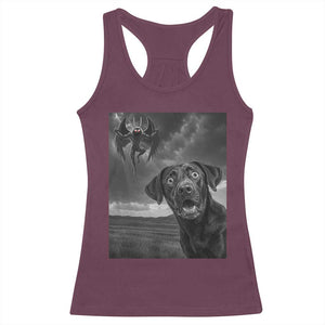 Funny Labrador Selfie With Mothman Racerback Tank Top Cryptid Gift TS12 Maroon Print Your Wear