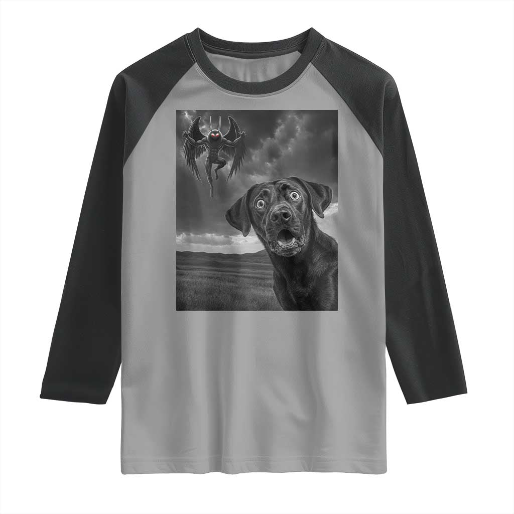 Funny Labrador Selfie With Mothman Raglan Shirt Cryptid Gift TS12 Sport Gray Black Print Your Wear
