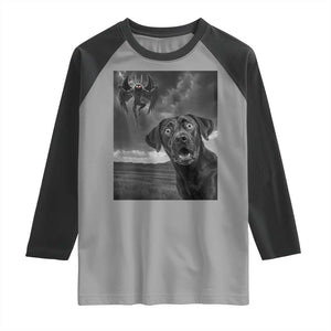 Funny Labrador Selfie With Mothman Raglan Shirt Cryptid Gift TS12 Sport Gray Black Print Your Wear