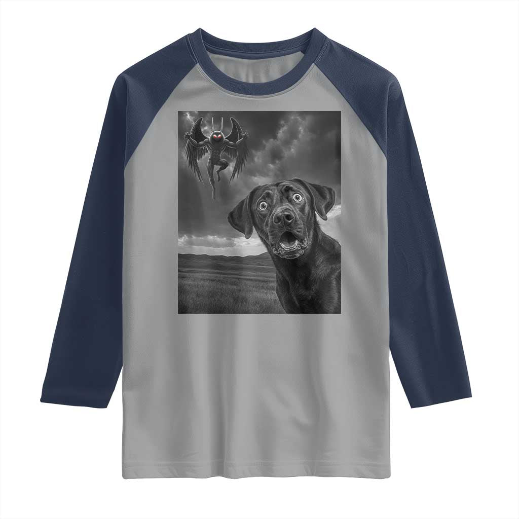 Funny Labrador Selfie With Mothman Raglan Shirt Cryptid Gift TS12 Sport Gray Navy Print Your Wear