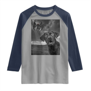 Funny Labrador Selfie With Mothman Raglan Shirt Cryptid Gift TS12 Sport Gray Navy Print Your Wear