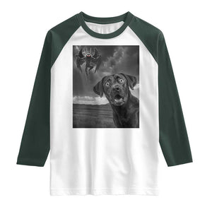 Funny Labrador Selfie With Mothman Raglan Shirt Cryptid Gift TS12 White Dark Forest Green Print Your Wear