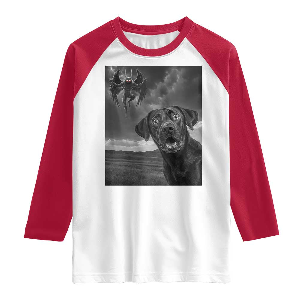 Funny Labrador Selfie With Mothman Raglan Shirt Cryptid Gift TS12 White Red Print Your Wear