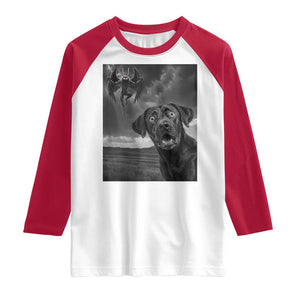 Funny Labrador Selfie With Mothman Raglan Shirt Cryptid Gift TS12 White Red Print Your Wear