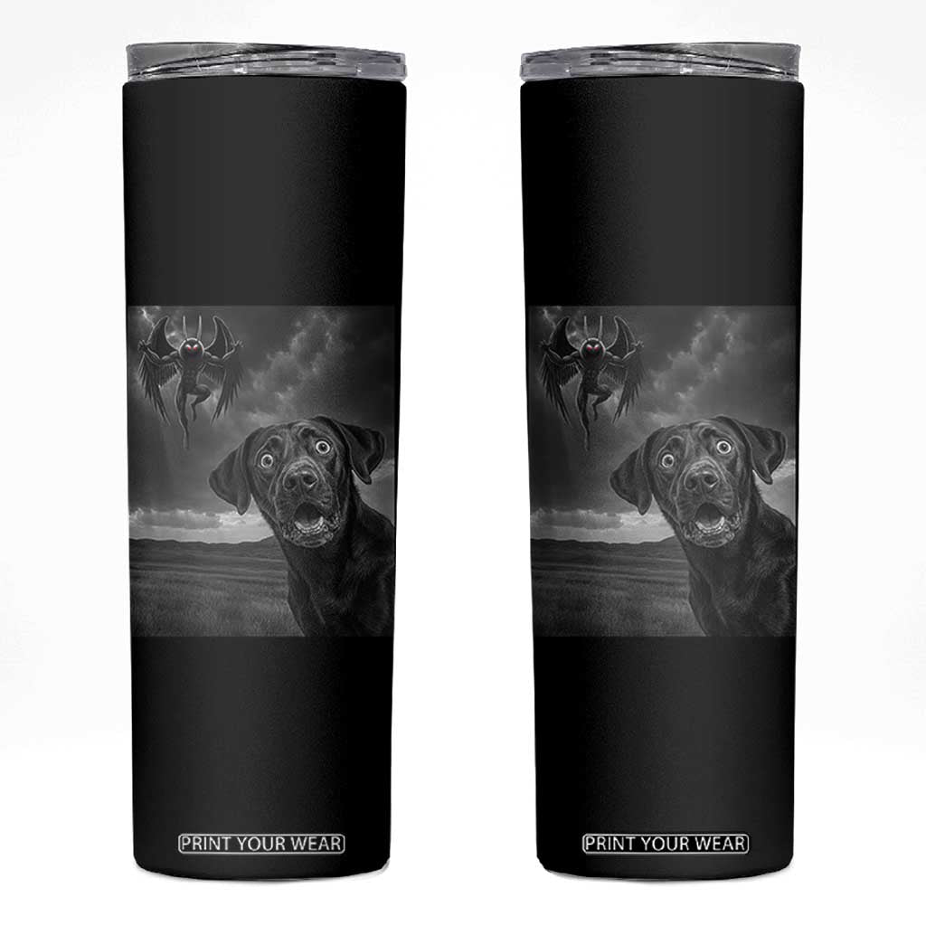 Funny Labrador Selfie With Mothman Skinny Tumbler Cryptid Gift TS12 Black Print Your Wear