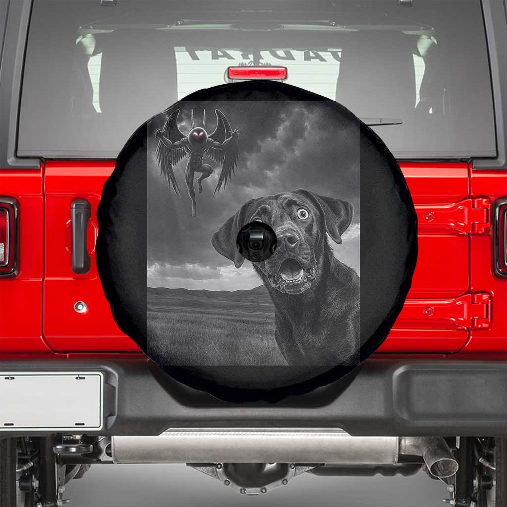 Funny Labrador Selfie With Mothman Spare Tire Cover Cryptid Gift TS12 Black Print Your Wear