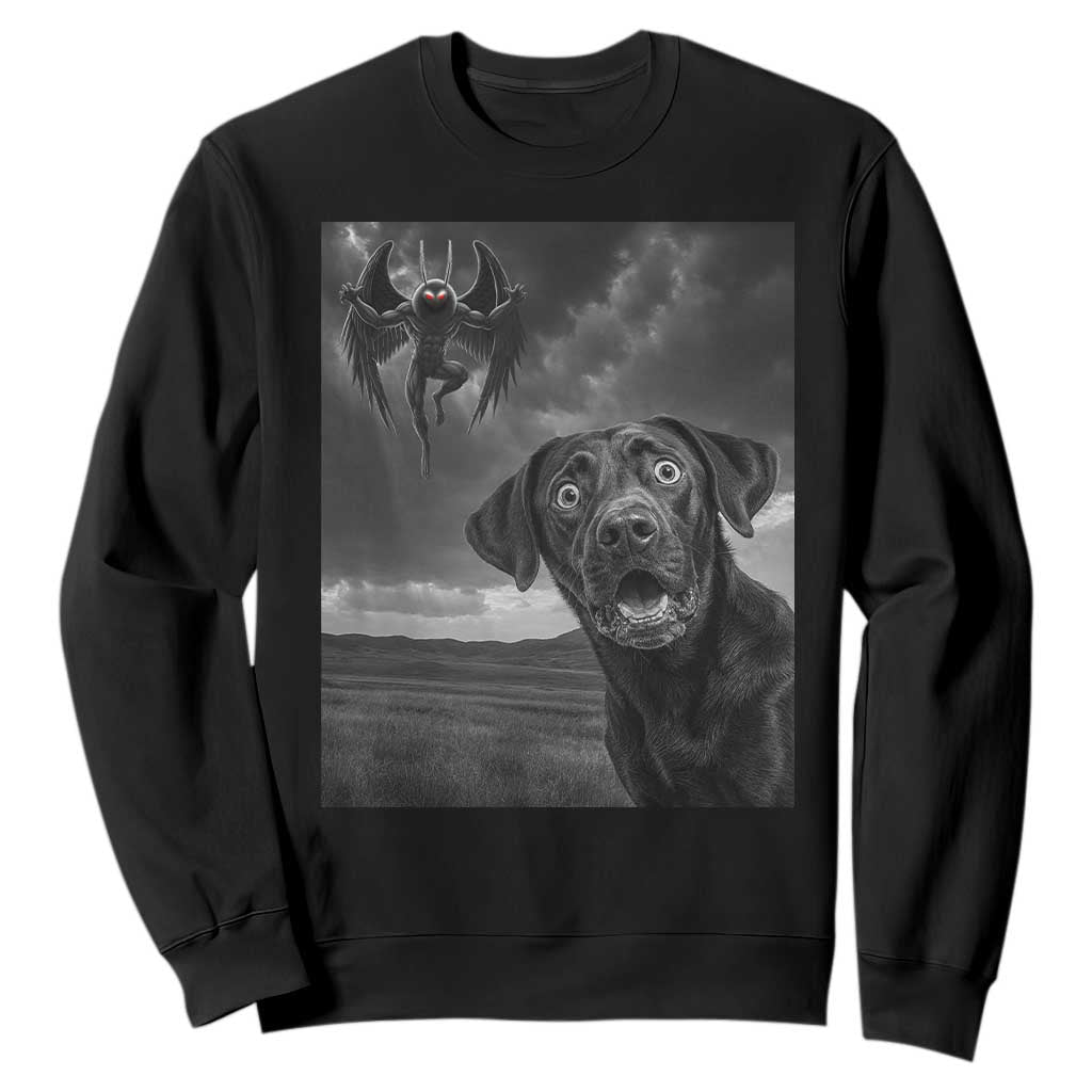 Funny Labrador Selfie With Mothman Sweatshirt Cryptid Gift TS12 Black Print Your Wear