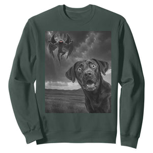 Funny Labrador Selfie With Mothman Sweatshirt Cryptid Gift TS12 Dark Forest Green Print Your Wear