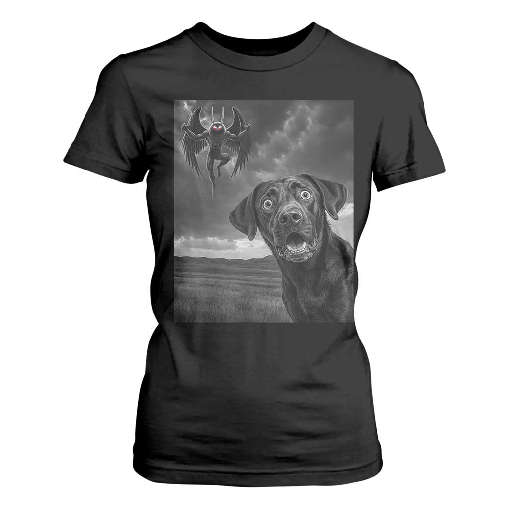 Funny Labrador Selfie With Mothman T Shirt For Women Cryptid Gift TS12 Black Print Your Wear