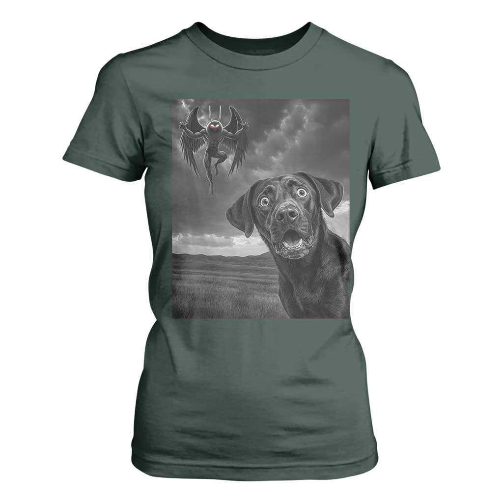 Funny Labrador Selfie With Mothman T Shirt For Women Cryptid Gift TS12 Dark Forest Green Print Your Wear