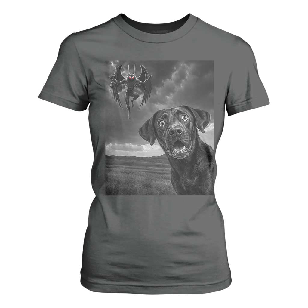 Funny Labrador Selfie With Mothman T Shirt For Women Cryptid Gift TS12 Dark Heather Print Your Wear