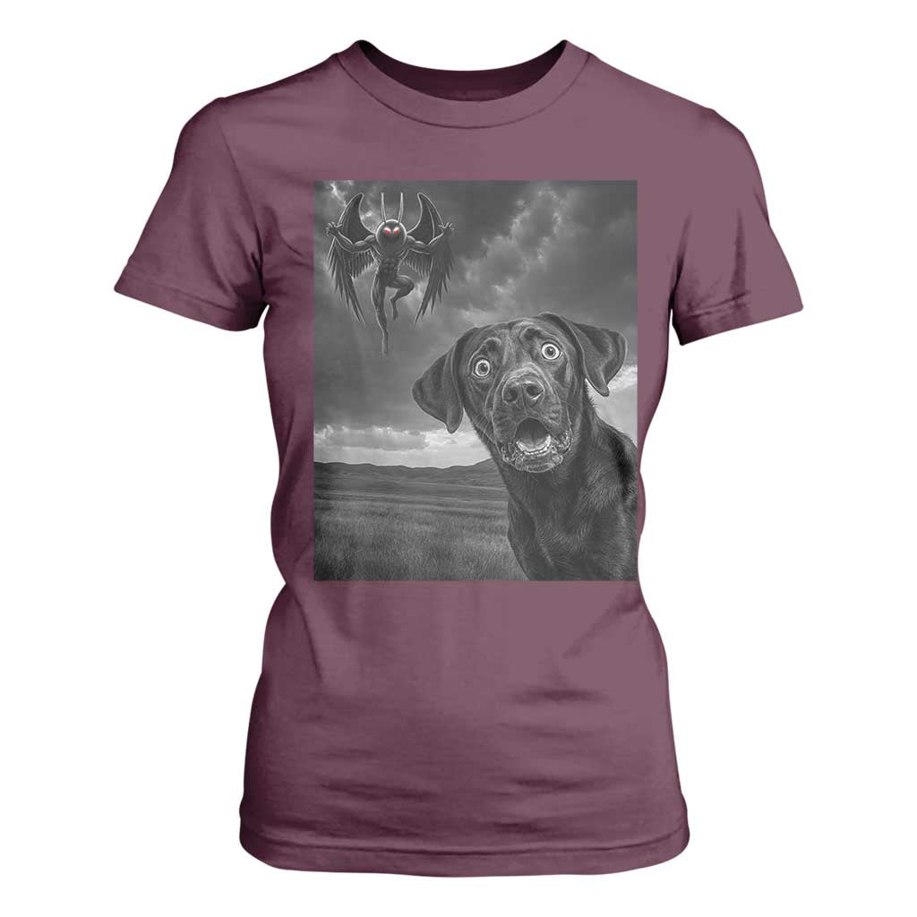 Funny Labrador Selfie With Mothman T Shirt For Women Cryptid Gift TS12 Maroon Print Your Wear
