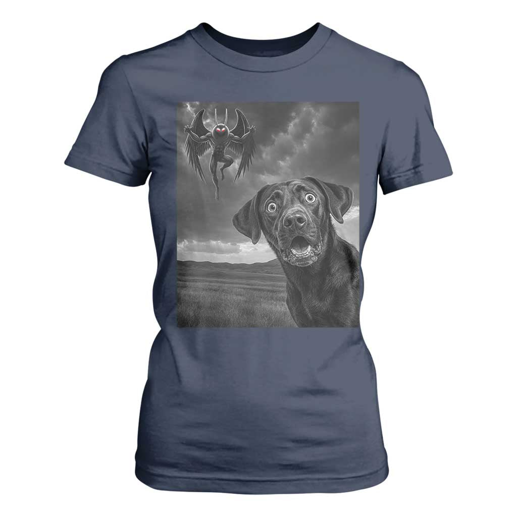 Funny Labrador Selfie With Mothman T Shirt For Women Cryptid Gift TS12 Navy Print Your Wear