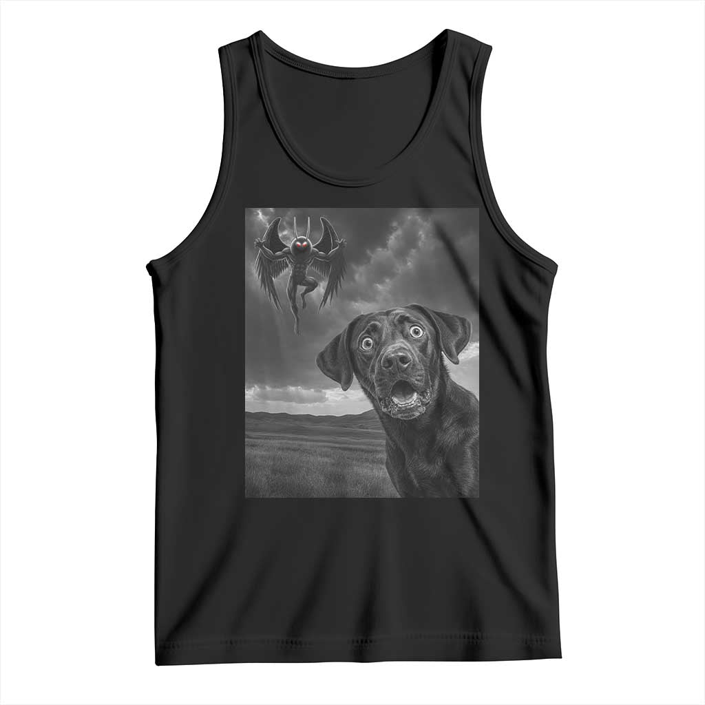 Funny Labrador Selfie With Mothman Tank Top Cryptid Gift TS12 Black Print Your Wear