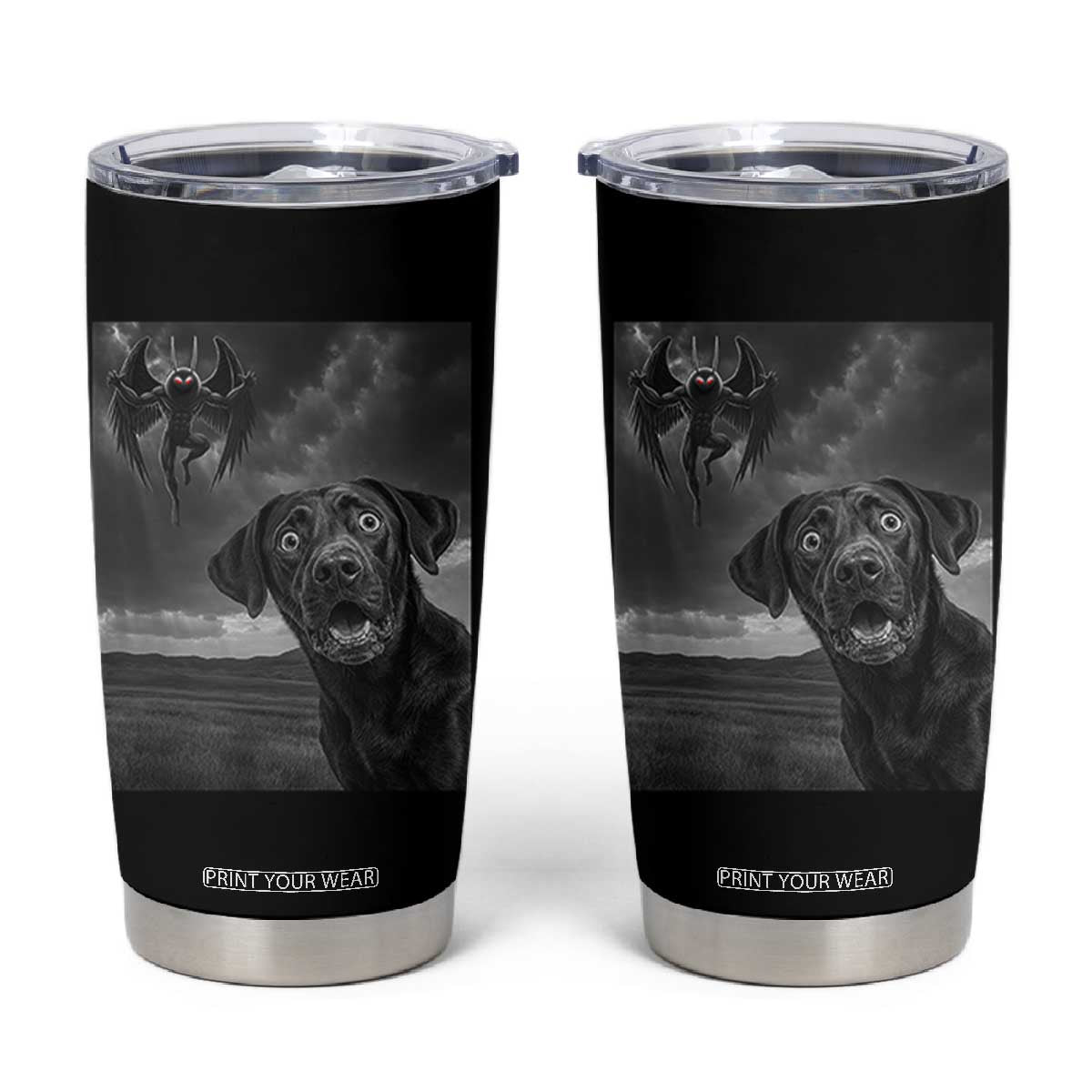 Funny Labrador Selfie With Mothman Tumbler Cup Cryptid Gift TS12 Black Print Your Wear