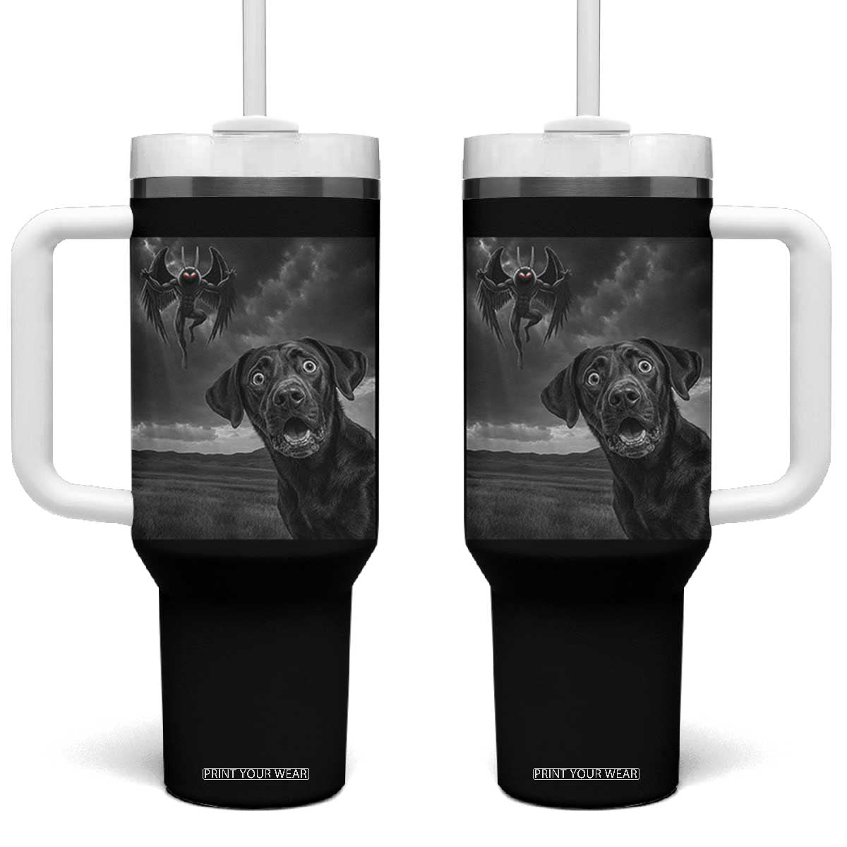 Funny Labrador Selfie With Mothman Tumbler With Handle Cryptid Gift TS12 One Size: 40 oz Black Print Your Wear