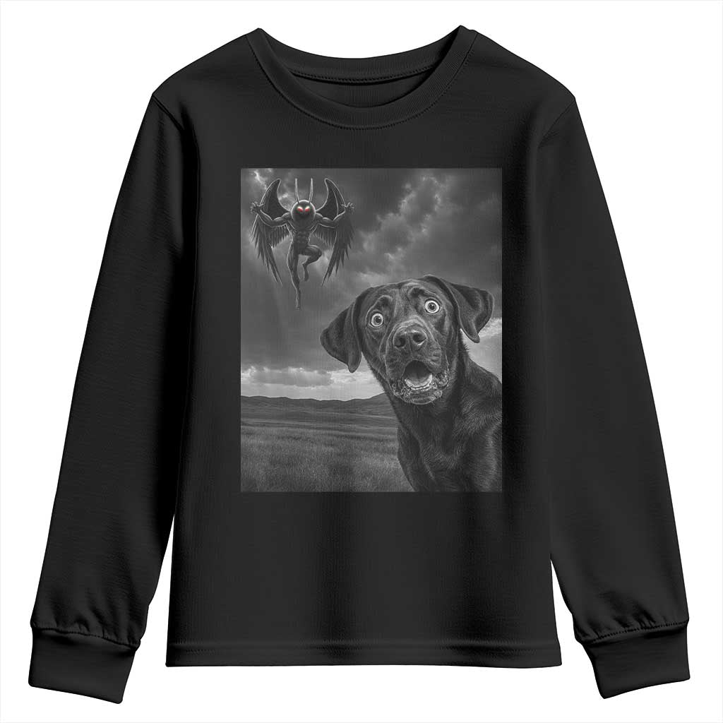 Funny Labrador Selfie With Mothman Youth Sweatshirt Cryptid Gift TS12 Black Print Your Wear