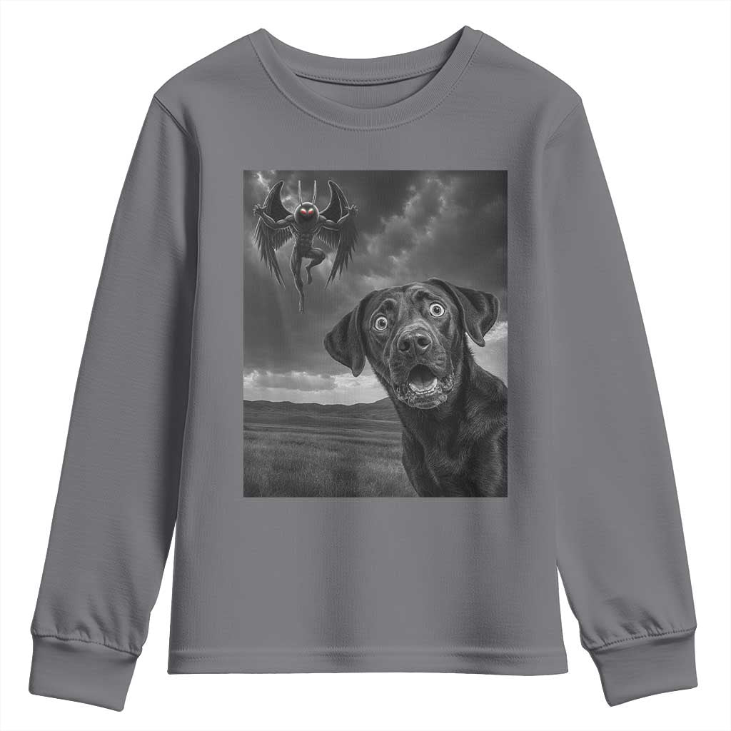 Funny Labrador Selfie With Mothman Youth Sweatshirt Cryptid Gift TS12 Charcoal Print Your Wear