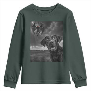 Funny Labrador Selfie With Mothman Youth Sweatshirt Cryptid Gift TS12 Dark Forest Green Print Your Wear