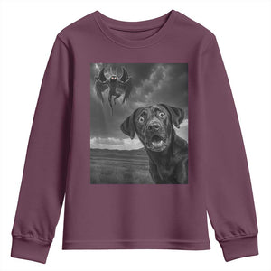 Funny Labrador Selfie With Mothman Youth Sweatshirt Cryptid Gift TS12 Maroon Print Your Wear