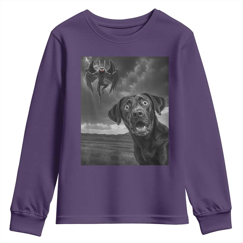 Funny Labrador Selfie With Mothman Youth Sweatshirt Cryptid Gift TS12 Purple Print Your Wear