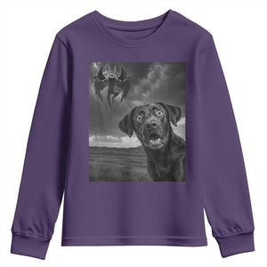 Funny Labrador Selfie With Mothman Youth Sweatshirt Cryptid Gift TS12 Purple Print Your Wear