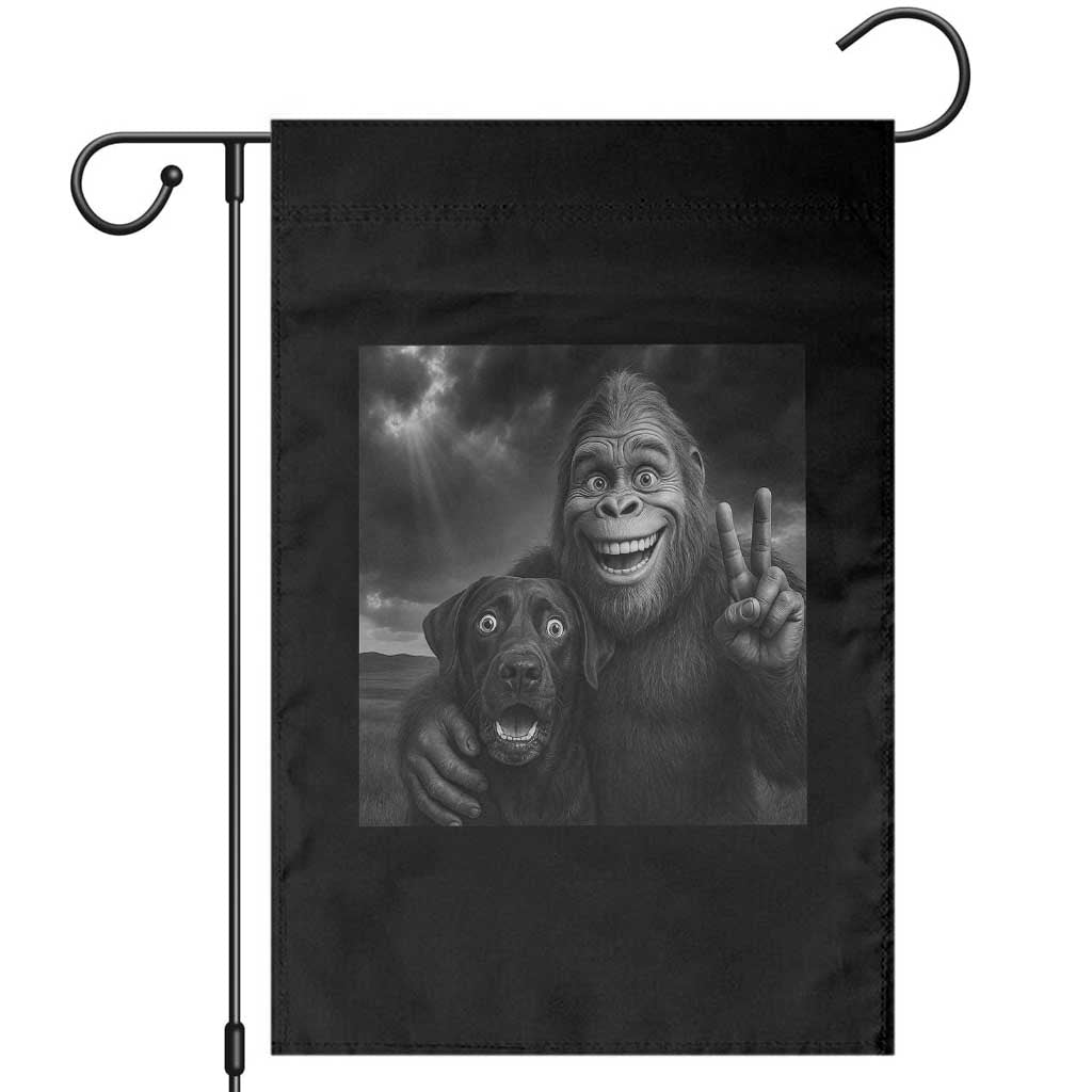 Cute Labrador Selfie With Bigfoot Garden Flag Funny Cryptid TS12 Black Print Your Wear