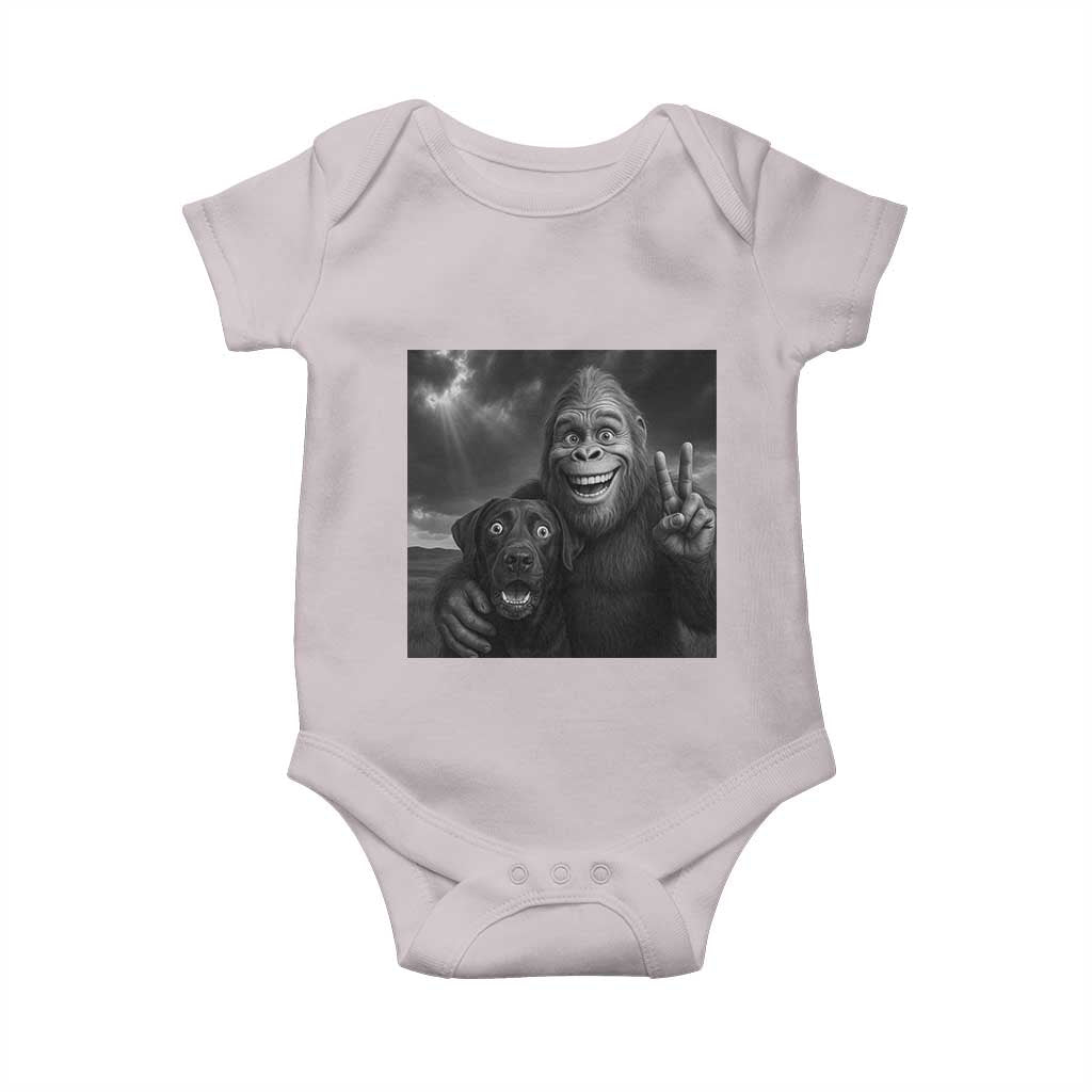 Cute Labrador Selfie With Bigfoot Baby Onesie Funny Cryptid TS12 Ice Gray Print Your Wear