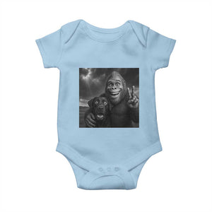 Cute Labrador Selfie With Bigfoot Baby Onesie Funny Cryptid TS12 Light Blue Print Your Wear