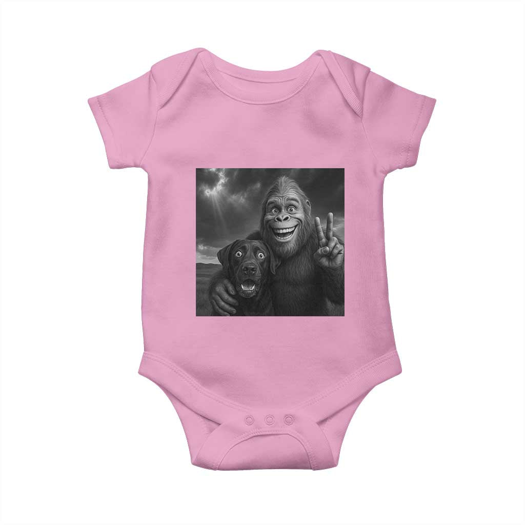 Cute Labrador Selfie With Bigfoot Baby Onesie Funny Cryptid TS12 Light Pink Print Your Wear