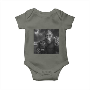Cute Labrador Selfie With Bigfoot Baby Onesie Funny Cryptid TS12 Military Green Print Your Wear