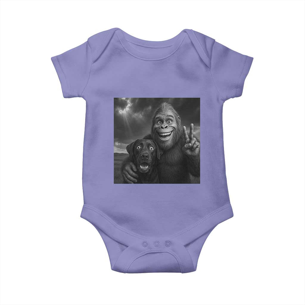 Cute Labrador Selfie With Bigfoot Baby Onesie Funny Cryptid TS12 Violet Print Your Wear
