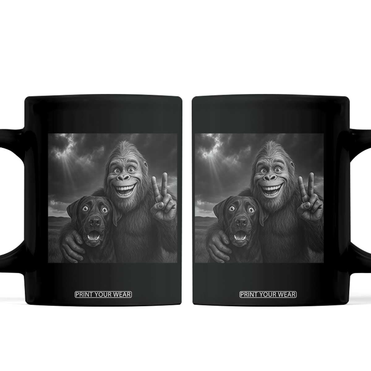 Cute Labrador Selfie With Bigfoot Coffee Mug Funny Cryptid TS12 Black Print Your Wear