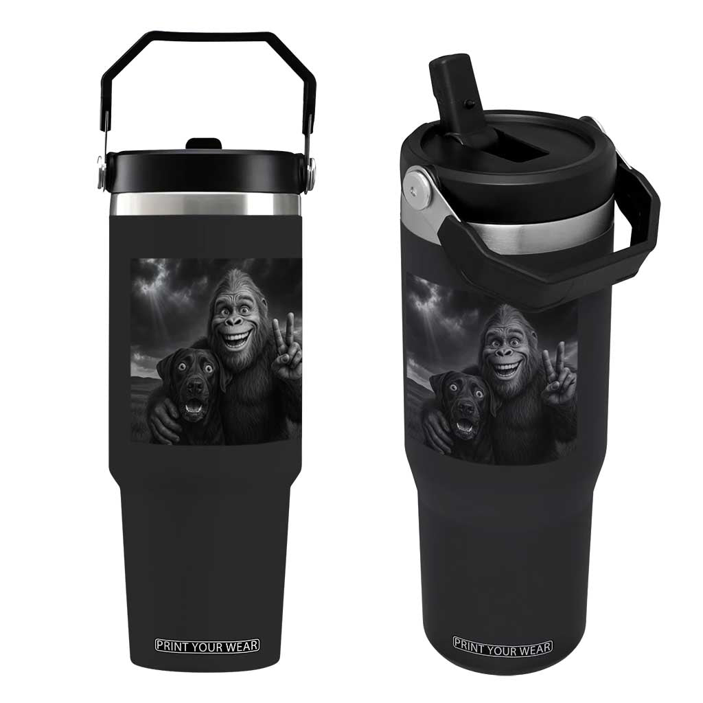 Cute Labrador Selfie With Bigfoot Flip Straw Tumbler Funny Cryptid TS12 One Size: 30 oz Black Print Your Wear