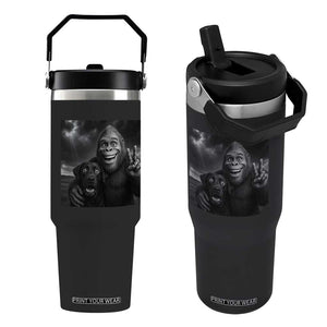Cute Labrador Selfie With Bigfoot Flip Straw Tumbler Funny Cryptid TS12 One Size: 30 oz Black Print Your Wear