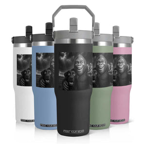 Cute Labrador Selfie With Bigfoot Flip Straw Tumbler Funny Cryptid TS12 Print Your Wear