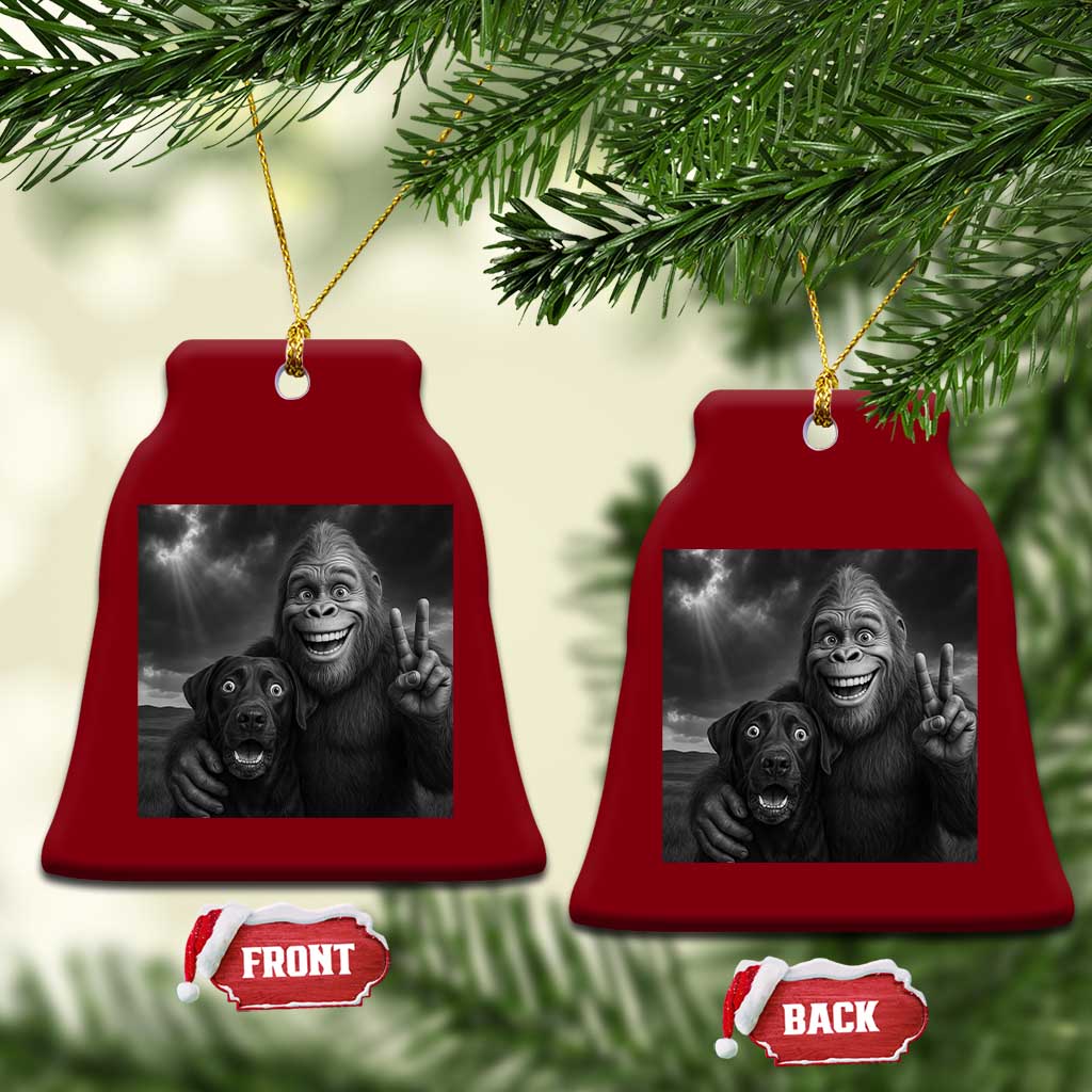Cute Labrador Selfie With Bigfoot Ceramic Ornament Funny Cryptid - Print Your Wear