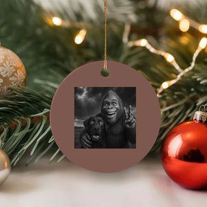 Cute Labrador Selfie With Bigfoot Ceramic Ornament Funny Cryptid - Print Your Wear